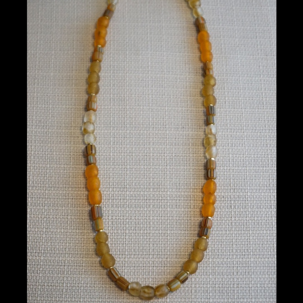 Orange and Tan Recycled Glass Bead Handmade Necklace